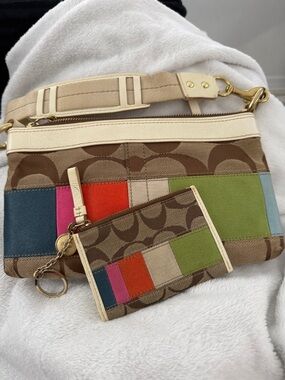 Coach Brown Signature Canvas Patchwork Crossbody with Multicolor Panels